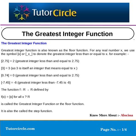 The Greatest Integer Function by tutorcircle team - Issuu