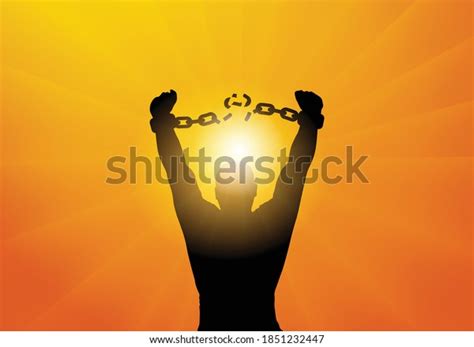 Libertad. Silhouette de hombre rompiendo cadenas: vector de stock ...