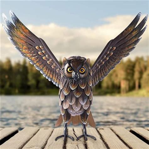 Accents | Garden Owl Sculptures Statues Standing Metal Bird Yard Art ...