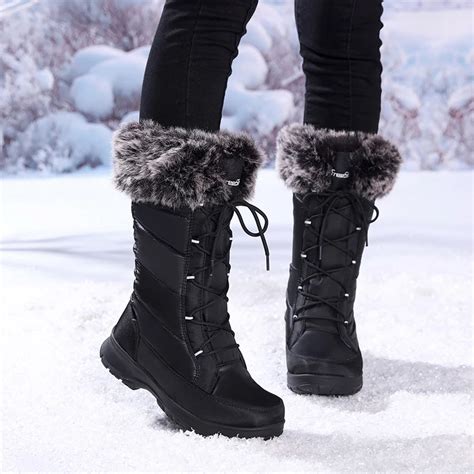 Winter Waterproof Boots Women Black Lace Up Warm Long Snow Shoes Woman ...