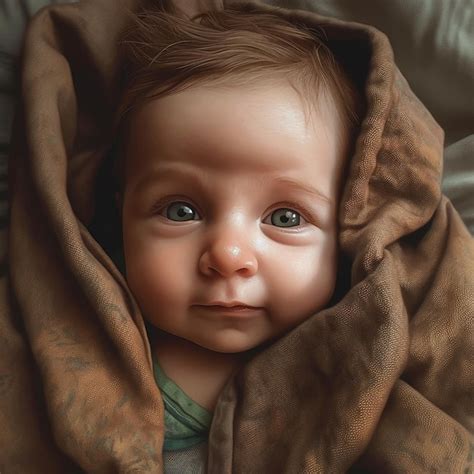 Premium AI Image | Cute little baby boy with blue eyes lying under ...