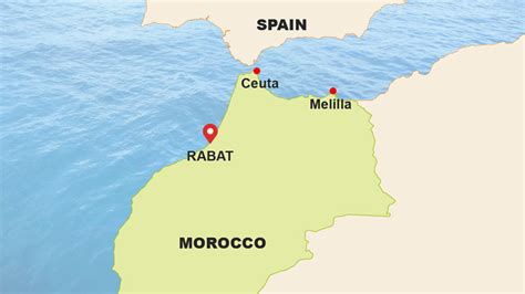 Map of Morocco showing the Spanish enclaves of Ceuta and Melilla ...