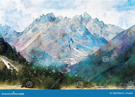 Digital Watercolor Painting Of Beautiful Landscape Image View Of ...