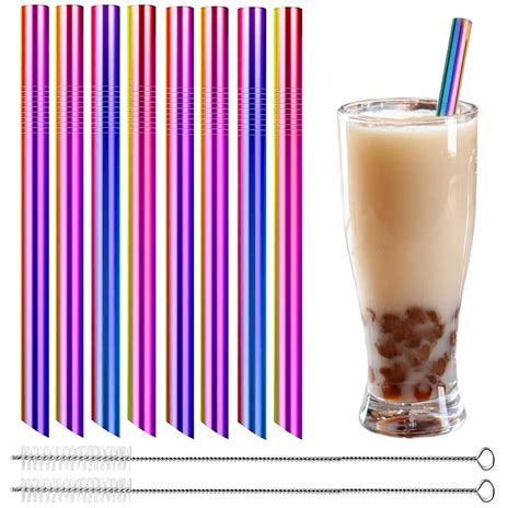 Buy Stainless Steel Reusable Boba Straws (8 Pcs), Bubble Tea Straws 12 ...