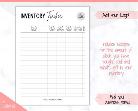 Inventory Tracker Printable | Small Business Inventory Management Form