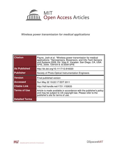 (PDF) Wireless power transmission for medical applications