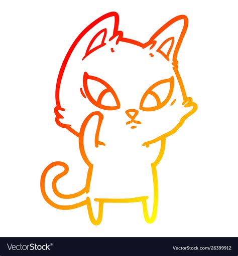 Warm gradient line drawing confused cartoon cat Vector Image