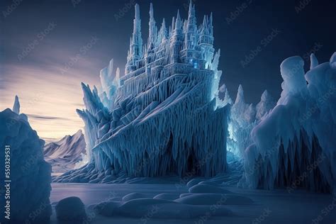 Ice castle. concept art. fantasy scenery. ilustración de Stock | Adobe ...