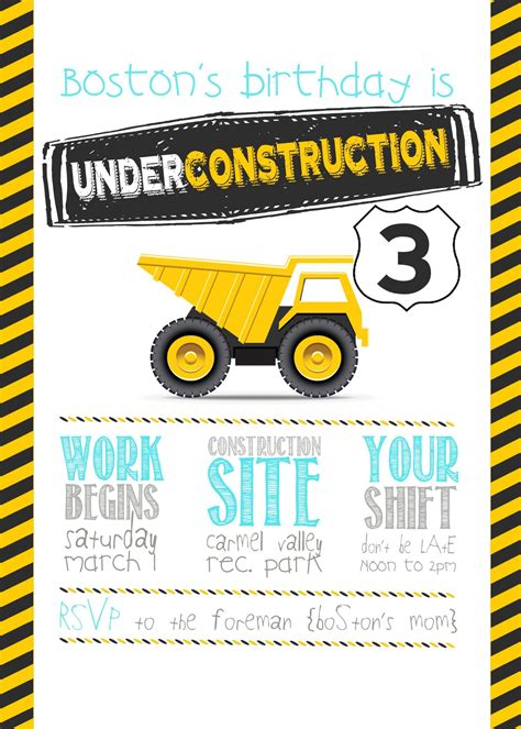 3 year old construction birthday party free printables 2019 | Construction party invitations ...