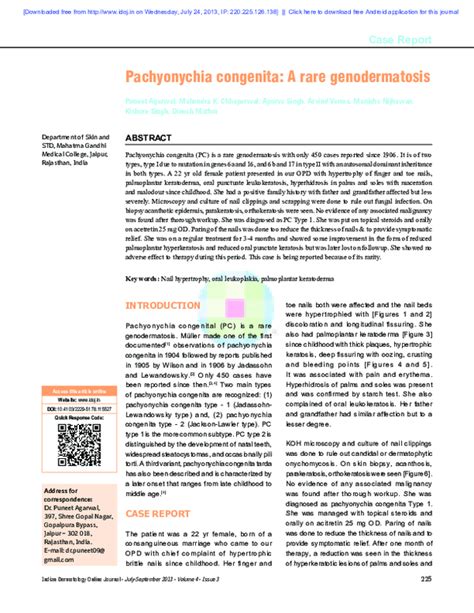 (PDF) A Rare Case of Pachyonychia Congenita Type 1 Treatment