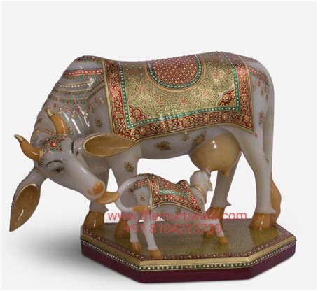 Cow & calf marble statue | Cow & calf marble idols exporter in Jaipur, India