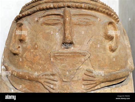 Anthropoid clay coffin. Beth Shean. 12th century BC. Detail. Rockefeller Archaeological Museum ...