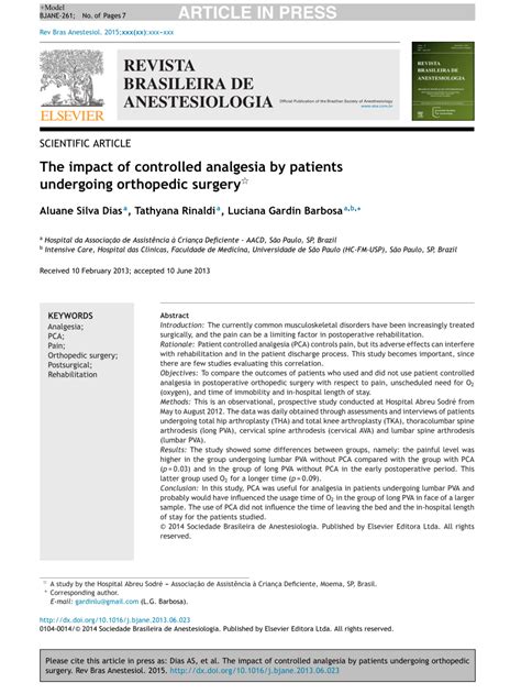 (PDF) The impact of controlled analgesia by patients undergoing orthopedic surgery