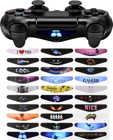 eXtremeRate 30pcs/Set Custom Pattern Design Light Bar Decals for Playstation 4 Dualshock 4 PS4 ...