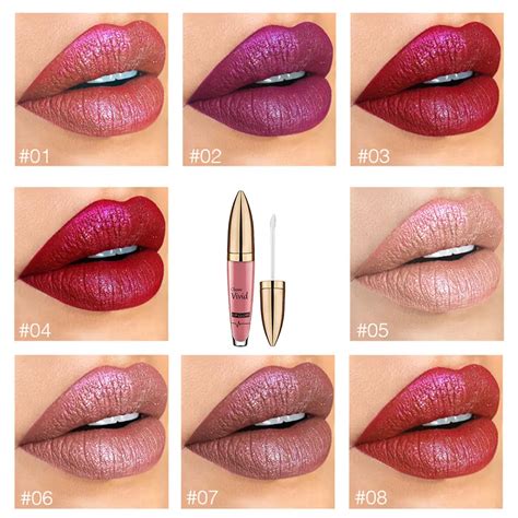 1 PC Sexy Matte Nude Lipstick Metallic Lip Gloss Diamond Waterproof Pearl Liquid Lipgloss Lip ...