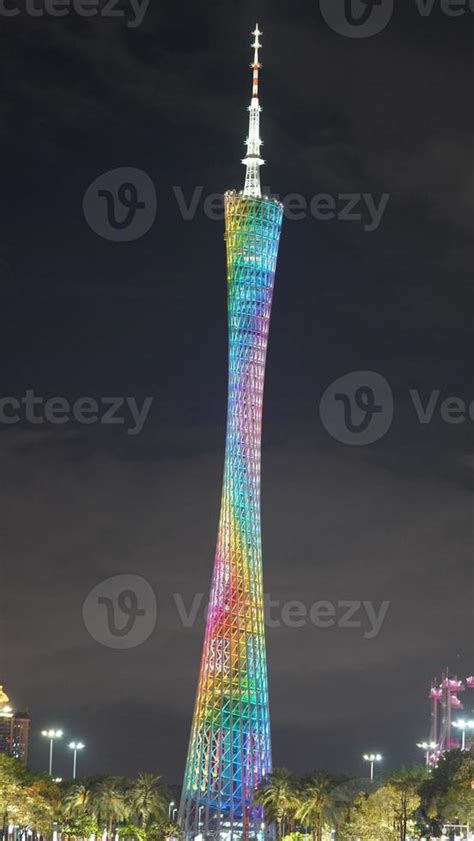 The beautiful sightseeing tower view with the colorful lights on at night 21165455 Stock Photo ...