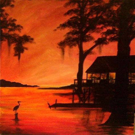 front entry fountain | Louisiana swamp, Louisiana art, Sunset painting