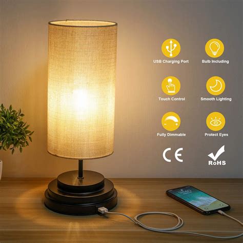Kohree USB Bedside Table Lamp (Fully Dimmable & Low Voltage (DC 5V), Touch Sensor Bedside Lamps ...