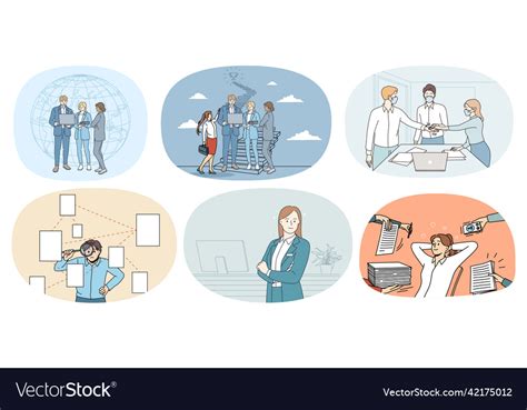 Set of diverse businesspeople at workplace Vector Image