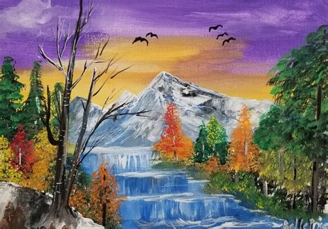 Bob Ross Style Scenic Landscape Mountain Painting Art & Collectibles Acrylic Painting etna.com.pe