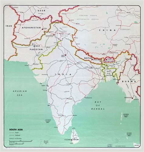 Large map of South Asia with major cities, roads and railroads – 1963 ...