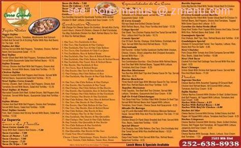 Menu at Cerro Grande pub & bar, New Bern