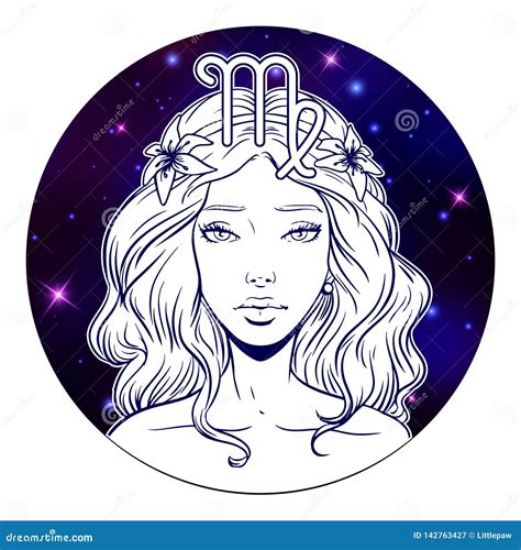 Virgo Zodiac Sign Artwork, Beautiful Girl Face, Horoscope Symbol, Star ...