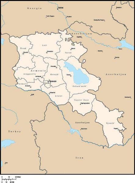 Armenia Map with Administrative Areas and Capitals