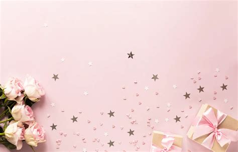 Wallpaper stars, background, pink, birthday, roses, gifts images for desktop, section праздники ...