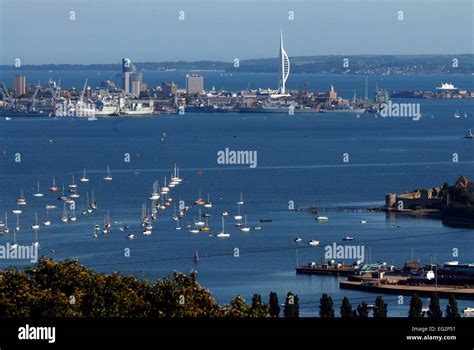 View from Portsdown Hill overlooking Portsmouth Harbour Stock Photo - Alamy