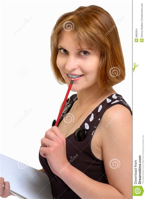 Femme Attirant De Crayon De Cahier De H Photo stock - Image du remarque, tourillon: 9682954