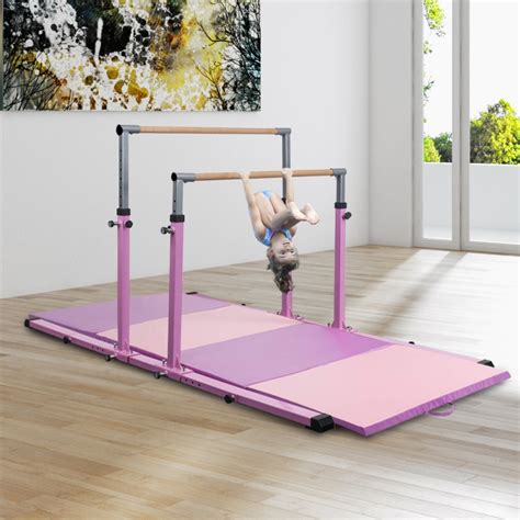 Zimtown Double Horizontal Gymnastics Bar Adjustable Height and Width for Junior Kids Training ...