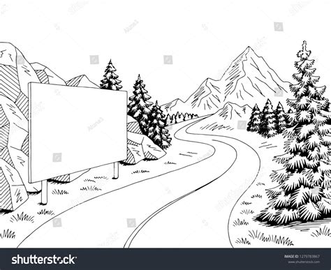 Mountain Road Billboard Graphic Black White Stock Vector (Royalty Free ...