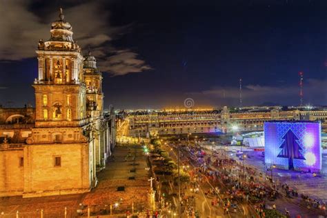 Metropolitan Cathedral Zocalo Mexico City at Night Stock Image - Image ...