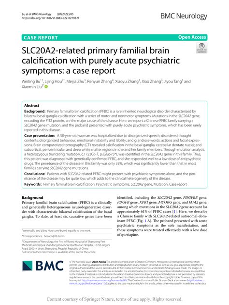 (PDF) SLC20A2-related primary familial brain calcification with purely acute psychiatric ...