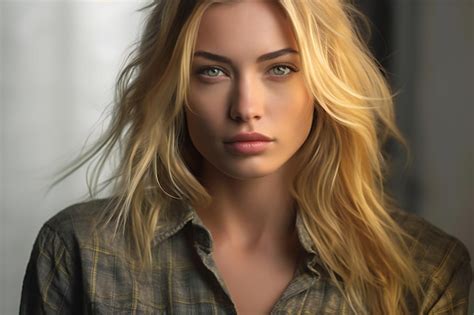 Premium Photo | Portrait of a beautiful young woman with long blond hair in a plaid shirt