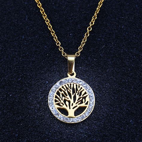 Tree of Life Necklaces Pendants Shiny Crystal Chocker Necklace Steel ...