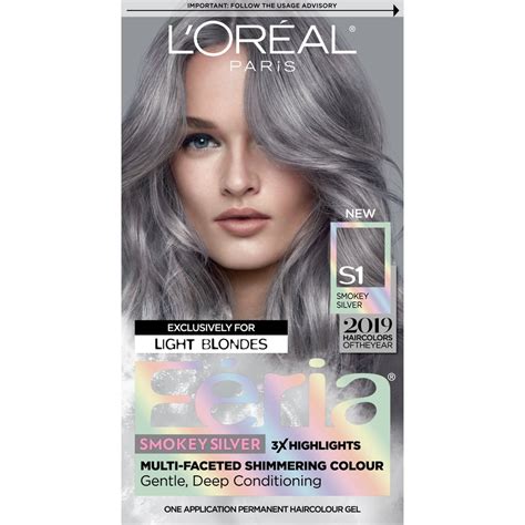 L'Oreal Paris Feria Multi-Faceted Shimmering Permanent Hair Color, S1 Smokey Silver, 1 kit ...