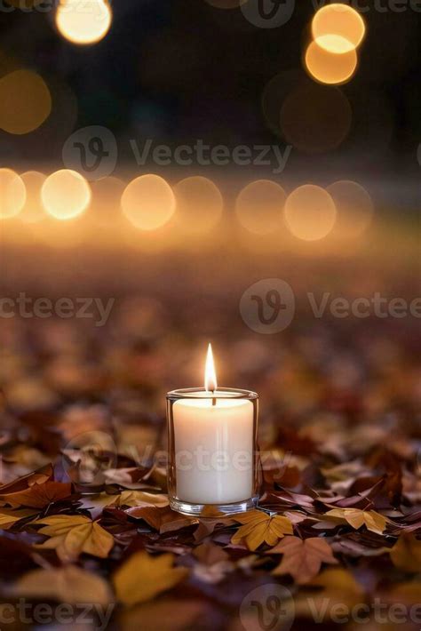 Photo of the candle and fall leaves wallpaper 29998447 Stock Photo at Vecteezy