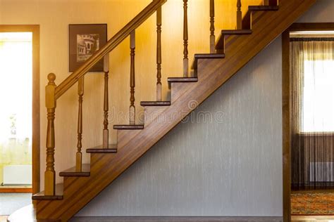 Hallway Interior With Hardwood Floor. View Of Wooden Stairs. Stock Photo - Image of home, walls ...