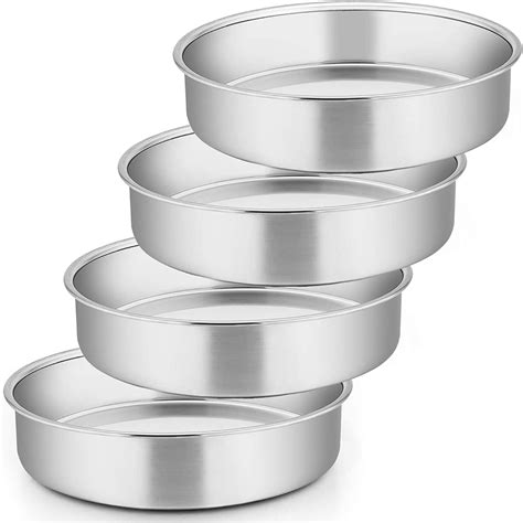 Vesteel 8 inch Non-Toxic Healthy Stainless Steel Cake Pan Set of 4, Mirror Finish, Dishwasher ...