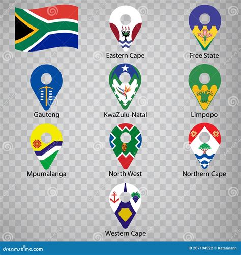 Nine Flags the Provinces of South Africa- Alphabetical Order with Name ...