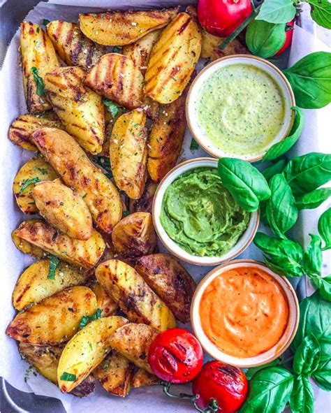 Grilled Potato Fries with 3 Dipping Sauce Recipe | The Feedfeed