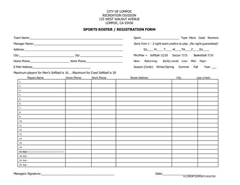 Sports Roster / Registration Form - Sports-Roster-Template.pdf. Easy to download and use .pdf ...