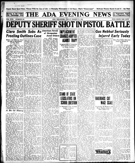 The Ada Evening News (Ada, Okla.), Vol. 17, No. 301, Ed. 1 Friday, March 11, 1921 - The Gateway ...