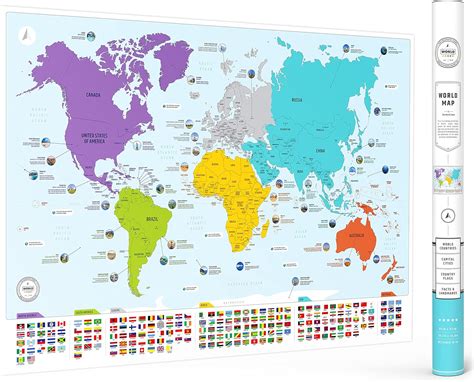 XL World Map with Flags - 97 x 67cm Easy to Frame Wall Art Poster ...