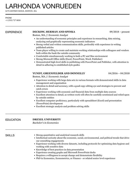 Economic Analyst Resume Samples | Velvet Jobs