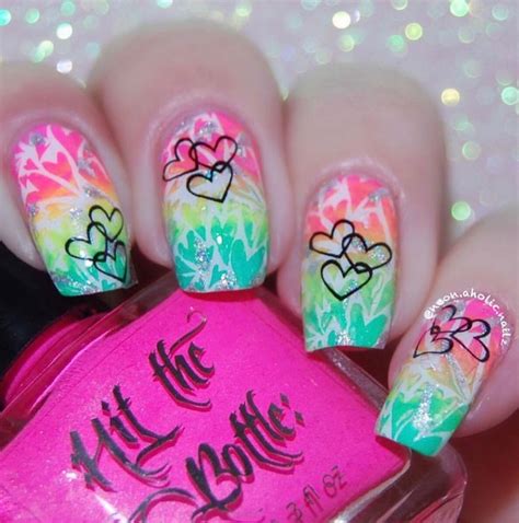 Neon nail art, hearts | Nail art, Neon nails, Neon nail art