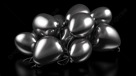 Silver Balloons On One Of Black Background, 3d Illustration Of Silver Balloons 6shape Isolated ...