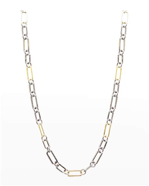 Armenta Old World Textured Paperclip Necklace in Two-Tone, 32"L | Neiman Marcus